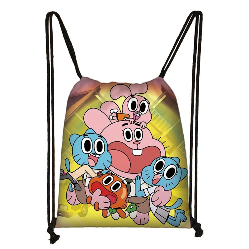 Удивительный мир Gumball мультфильм девочек Детский рюкзак со шнурком покупки Школы Путешествия вечерние сумки подарок 38*32 см - Цвет: 010