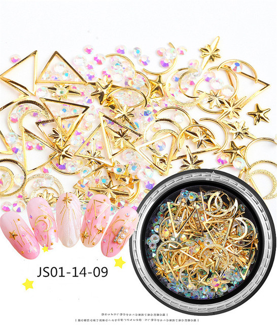 Nail Charm Rhinestone Star/Moon/Horizontal Line/Pearl/Water-Drop Mixed 9 Styles Golden Luxury Nails Decoration AccessoriesJS