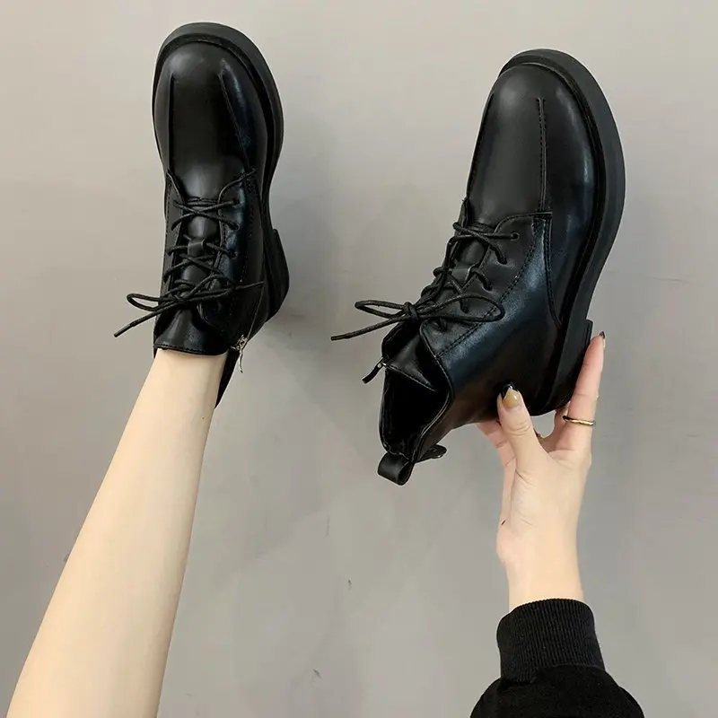 Boots Female women shoes Ankle 2020 Autumn British Wind Leather Thick With Short Boots Motorcycle Martin shoes M1654