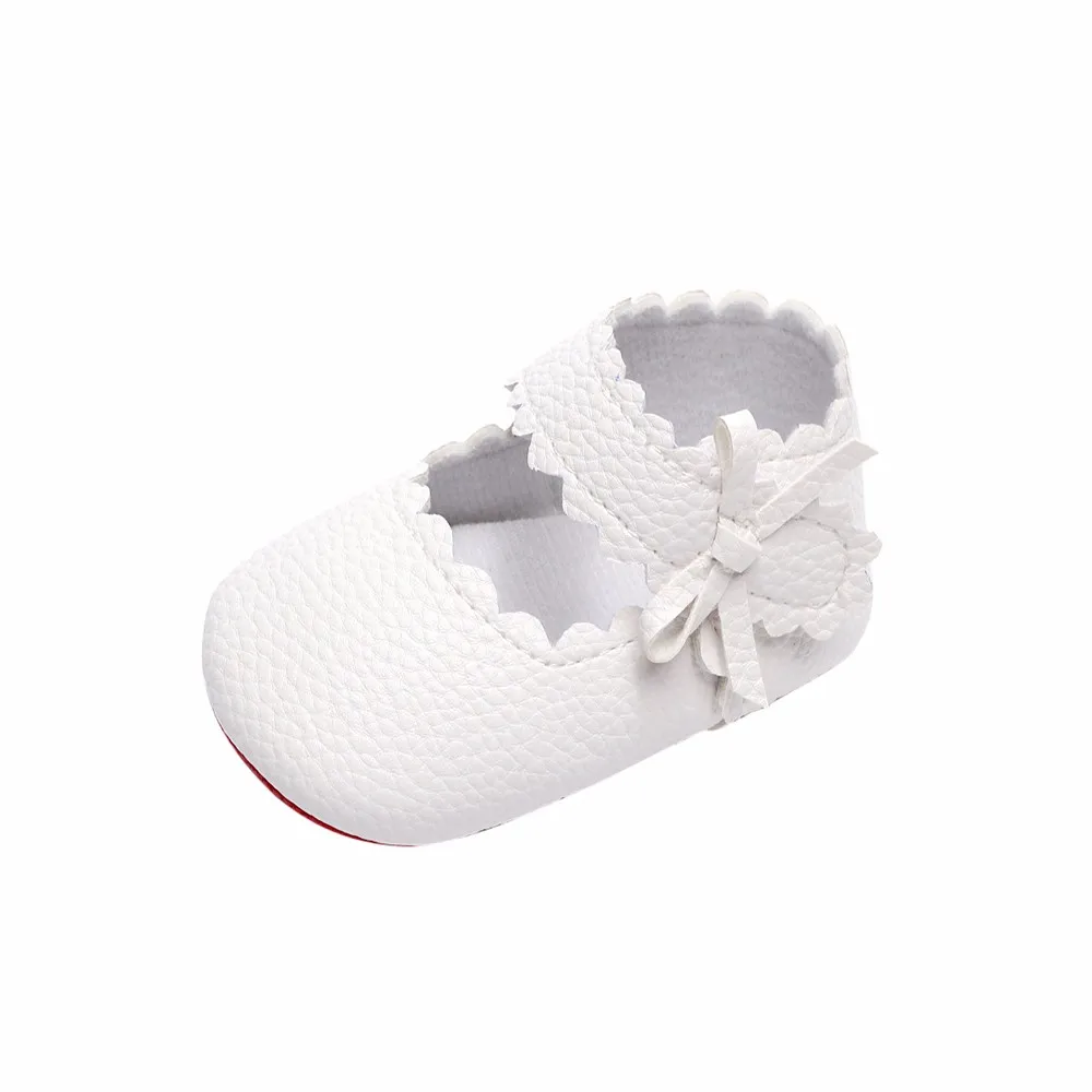 Модные туфли Mary Jane с бантом для маленьких девочек; кожаные туфли ручной работы для новорожденных; мокасины для малышей; обувь принцессы с мягкой подошвой; Прямая поставка - Цвет: WH