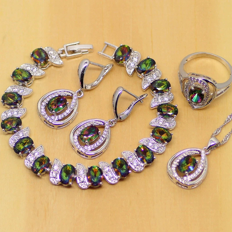 Мистик Радуга Циркон Ювелирные наборы из стерлингового серебра 925 пробы