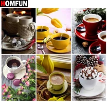 HOMFUN Алмазная картина "Кофейный цветочный пейзаж" вышивка крестиком на заказ фото Алмазная вышивка квадратная круглая дрель домашний декор