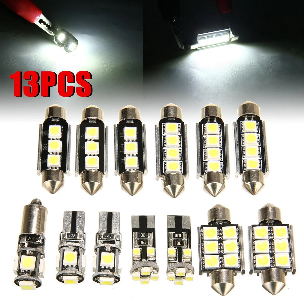 13Pcs 12V White Front/Rear Dome Reading Lamp Canbus Car Interior LED Chip Light Bulb Kit For V-W G-olf 6 MK-6 GT-I 2010-2015