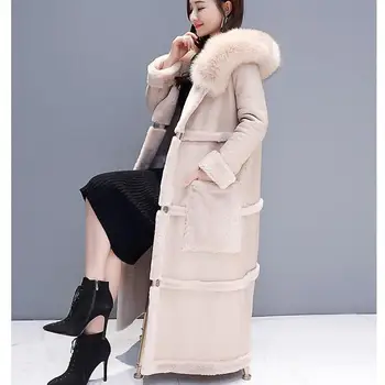 

Large Size Winter Thicken Lambswool Coat Solid Women Long Hooded Faux Leather Jacket Faux Fur Coats Warm Parkas Overcoat