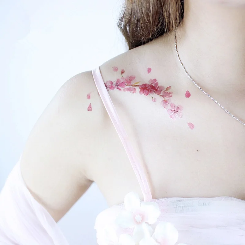 24 Kinds Flower Tattoo Temporary Body Sticker Gradient Color Pink Sakura Flowers