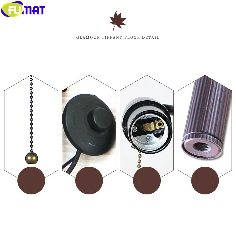 FUMAT Tiffany Floor Lamps 16 Inch Stained Glass Shade Green Red Maple Leaf European Style Hand Craft Arts Lights Bronze Iron Frame 4