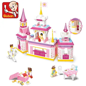 

SLUBAN 385Pcs Pink Dream Friends Educational DIY Toy princess dream castle Building Blocks Bricks Toys For Children