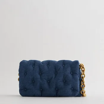 

Luxury Designer Women Handbags New Denim Quilted Shoulder Bag For Women 2020 Vintage Large Gold Chain Ladies Baguette Bag Female