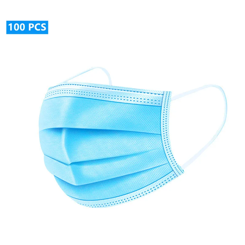 

100PCS Stock Face Mouth Mask For Men Women Disposable Protect 3 Layers Filter Dustproof Earloop Non Woven Protective Masks Anti