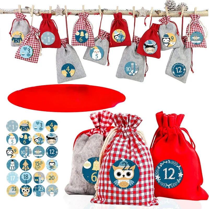

New Christmas Set Burlap Bag Calendar Countdown Hanging Bag Packaging Gift Bag Classroom Room Decoration Accessories Supplies