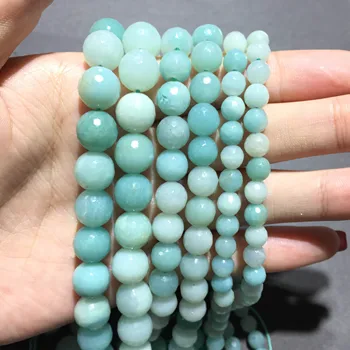 

Natural Faceted Round Blue Amazonite Gemstone Loose Spacer Beads for Jewelry Making DIY Bracelet Necklace 4mm 6mm 8mm 10mm 12mm