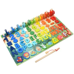 Brinquedos de madeira educacionais montessori para crianças, painel sensorial, matemática, pescaria, brinquedo de contar, geometria, pré escola