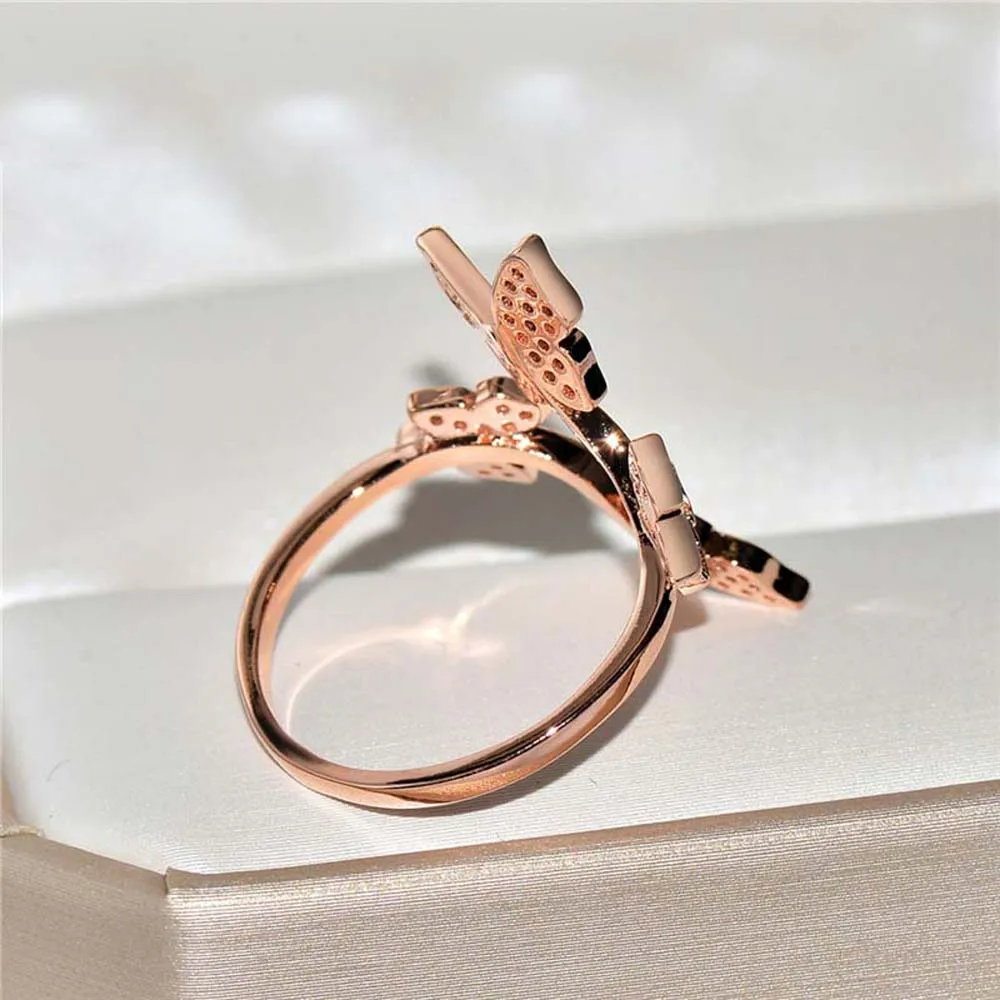 Кольца с открытой бабочкой, роскошные серебряные/Золотые/розовые позолоченные кольца с кубическим цирконием для девочек и женщин, рождественские подарки, кольца с изменяемым размером, ювелирные изделия