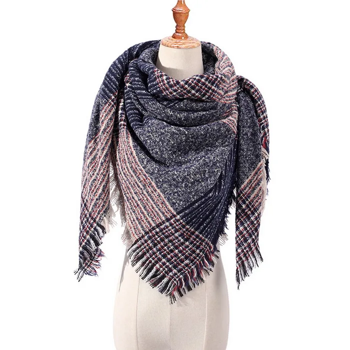 Кашемировый женский шарф на осень и зиму, теплые клетчатые шарфы, треугольные пашмины шали, повседневные банданы, женские аксессуары - Цвет: 26