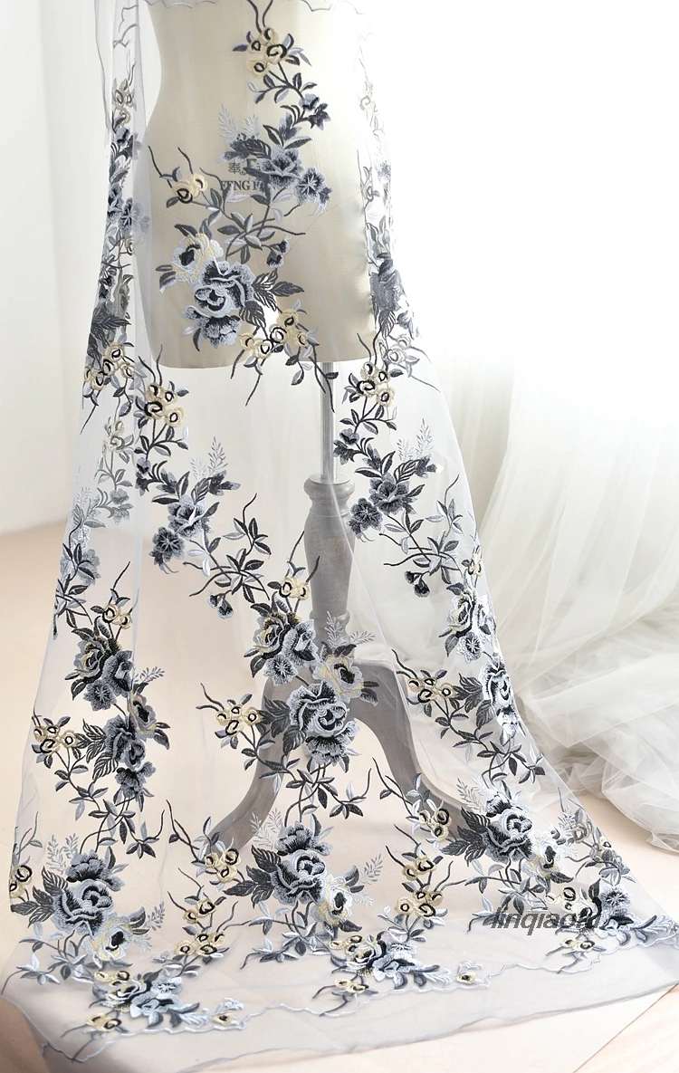 Высококачественная вышивка пиона бутон сетка ткань свадебное платье diy декоративные аксессуары свадебное платье ткань