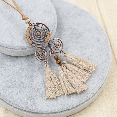 Cotton Thread Tassel Necklace Bohemian Round Twist Pendant Beautiful Original Gifts For Women Aesthetic Clothes