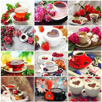 

HUACAN Full Drill Diamond Painting New Arrival Coffee Mosaic Landscape Diamond Art Embroidery Handmade Kitchen Decor