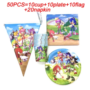 

Sonic The Hedgehog Party Supplies Kids Birthday Decoration Disposable Tableware Set Paper Plates Cup Banner Baby Shower Decorate