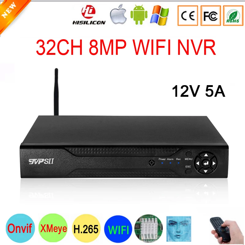 H.265+ Audio Hi3536C XMeye Face Detection 32CH 32 Channel 4K 8MP Surveillance Video Recorder Max 8TB IP Onvif  WIFI CCTV DVR NVR