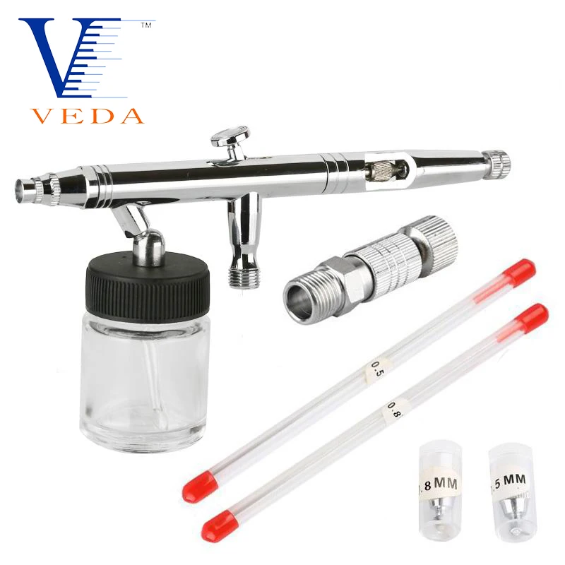 VEDA Airbrush All-Purpose Precision Dual-Action Siphon Feed Airbrush Pro Set with 22cc Cup Nozzle Needle Sets For Wall Painting wenxing hvlp gravity feed paint spray gun holder stand wall bench mount hook booth cup fixed bracket