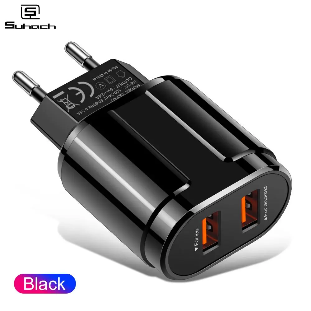

Suhach Dual USB Charger 5V 2.4A Fast Charging Wall Charger Adapter EU Plug Mobile Phone For iphone ipad mini Samsung Xiaomi
