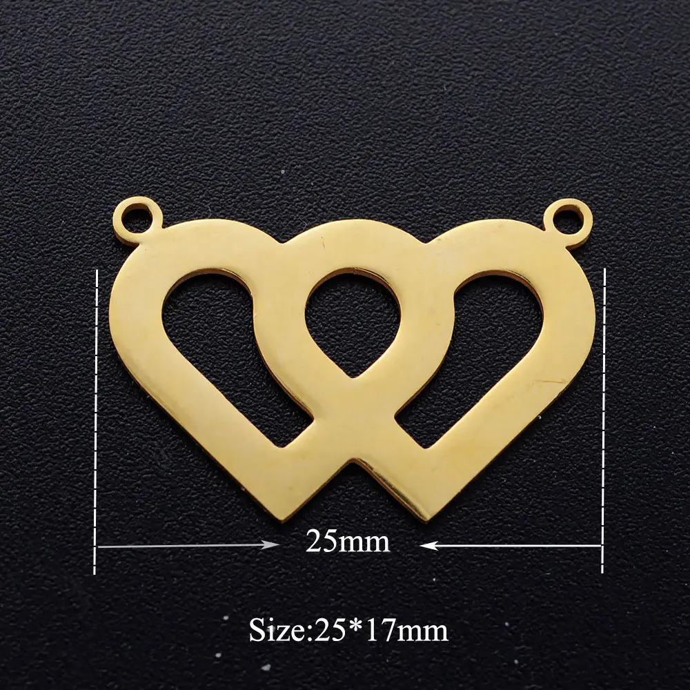 5pcs/lot 100 Stainless Steel Double Hearts diy Connector Charms