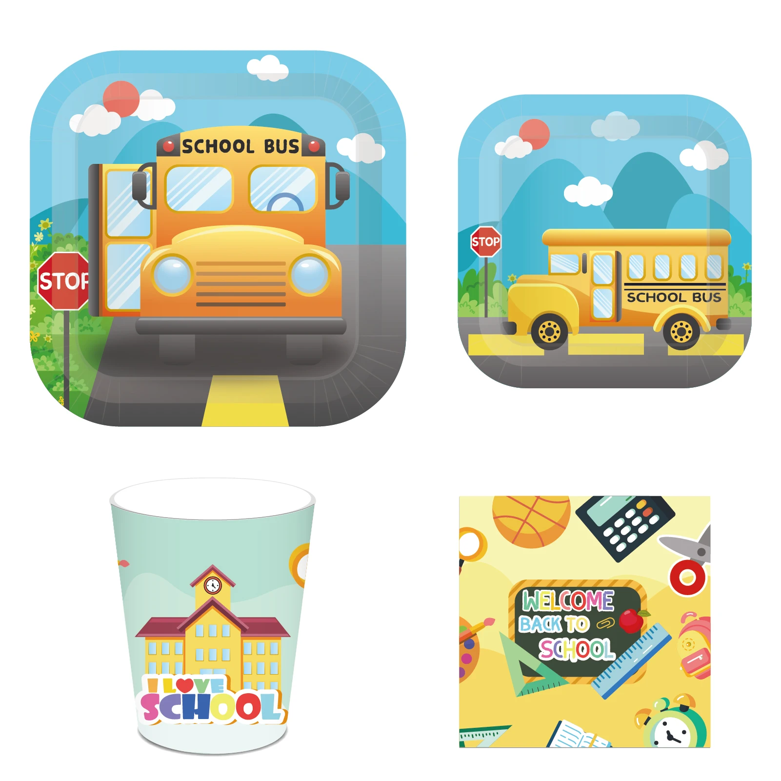 

Disposable Tableware Sets School Season Welcome Back to school Party Elementary School Opening Holiday Party Supplies