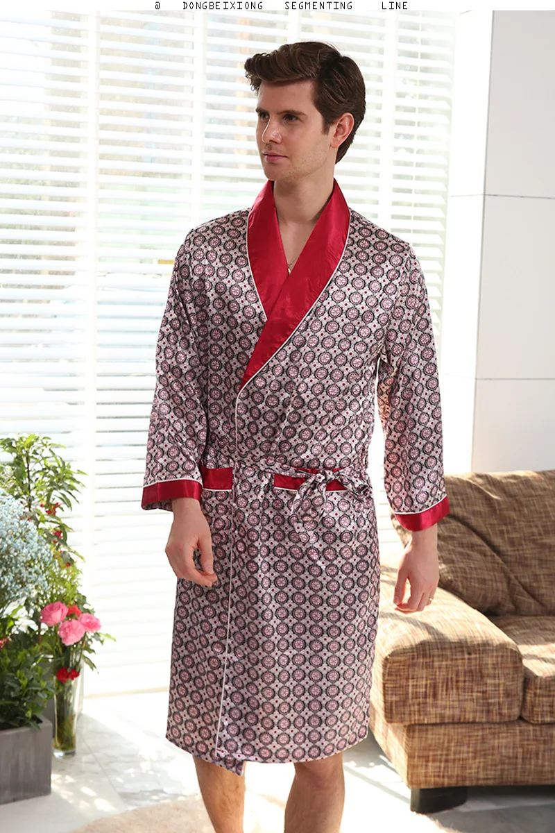 pajama pants men's 7XL Silk Bathrobe Soft Cozy Long Sleeve Sleep Tops Shorts Plus Size Robe Sets Men Pajamas Kimono Printed Robes Satin Sleepwear men's cotton pajama pants with pockets