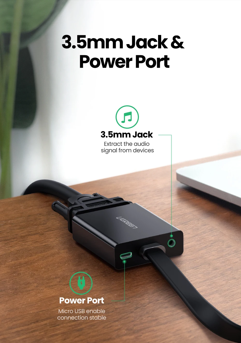 HDMI to VGA Adapter with Audio Jack