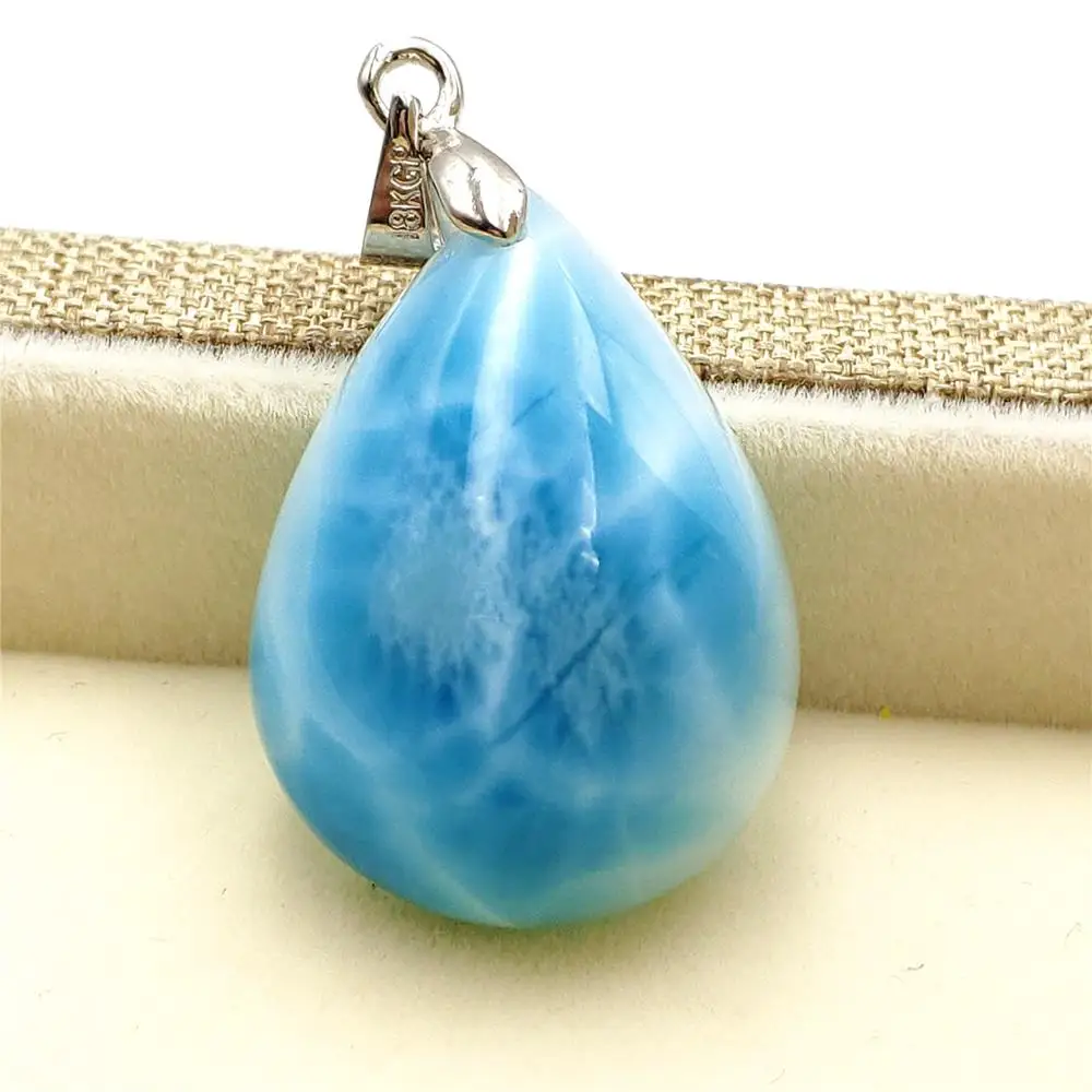 

Top Quality Natural Blue Larimar Gemstone Pendant 25x18x10mm Women Men Water Pattern Love Gift From Dominica AAAAA