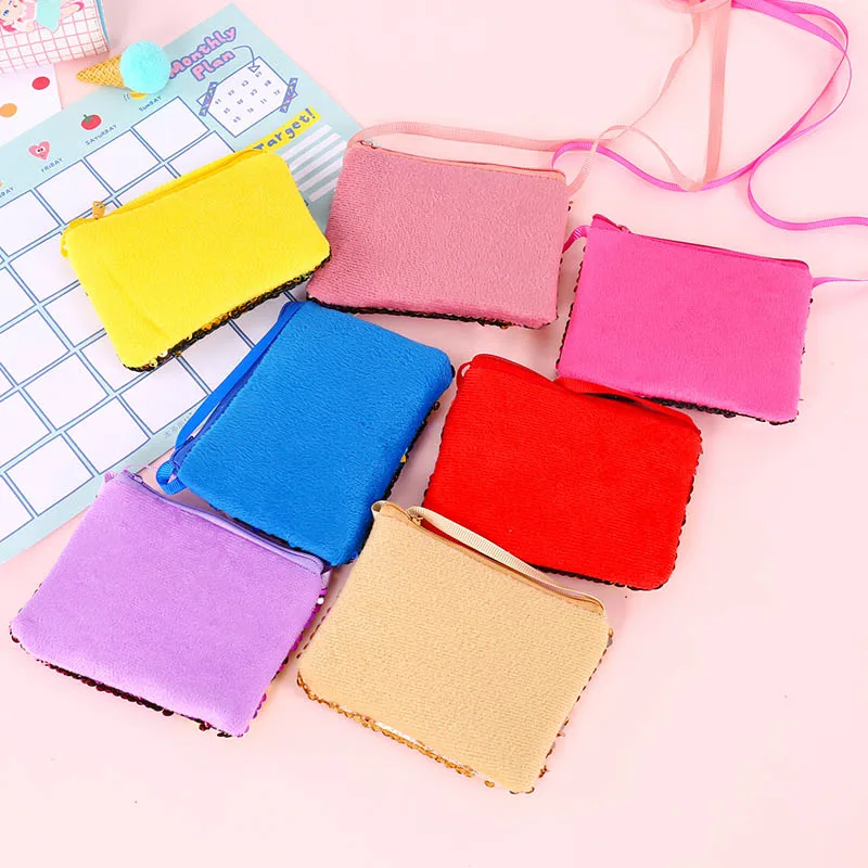 SLPF Plush Wallet Mermaid Sequins Fashion Ladies Storage Bag Key Ring Coin Pack Plush Square Girl 4