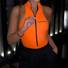 Simenual Casual Sporty Zipper Fashion Women Bodysuit Sleeveless Workout Letter Print Overalls One Piece Active Wear Bodysuits Simenual Casual Sporty Zipper Fashion Women Bodysuit Sleeveless Workout Letter Print Overalls One Piece Active Wear Bodysuits