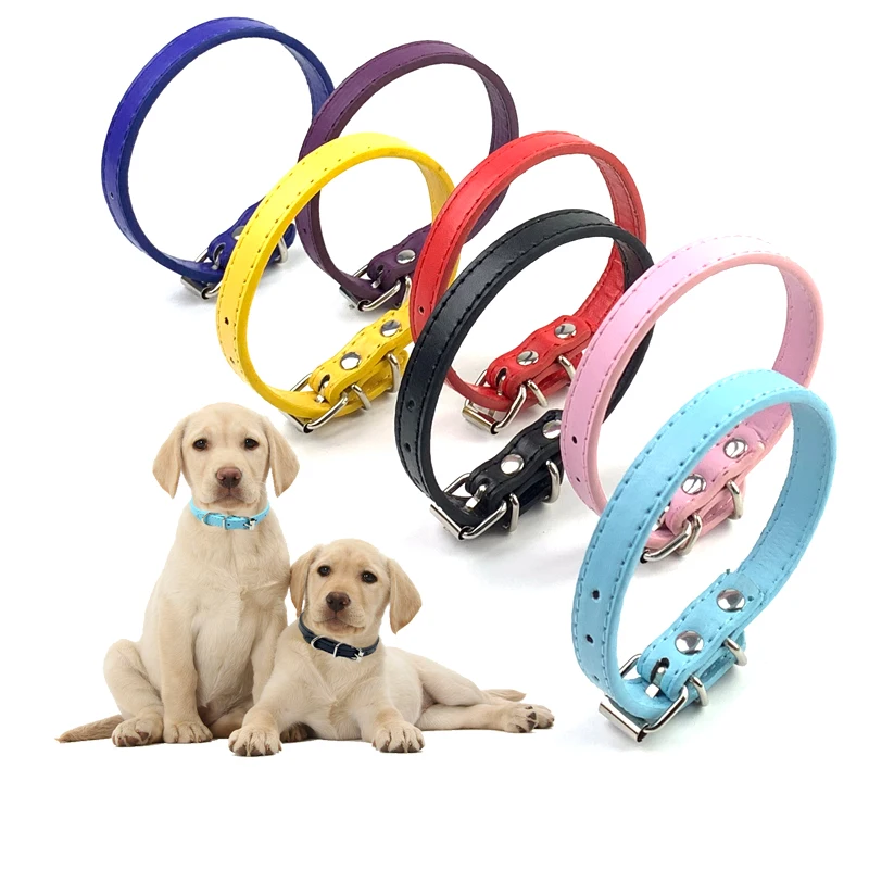 Cuero de la PU de Collar para perros mascotas Color puro ajustable suave Grande Mediano pequeño cuello de perros Correa cachorro gato suministros Asccessories collares