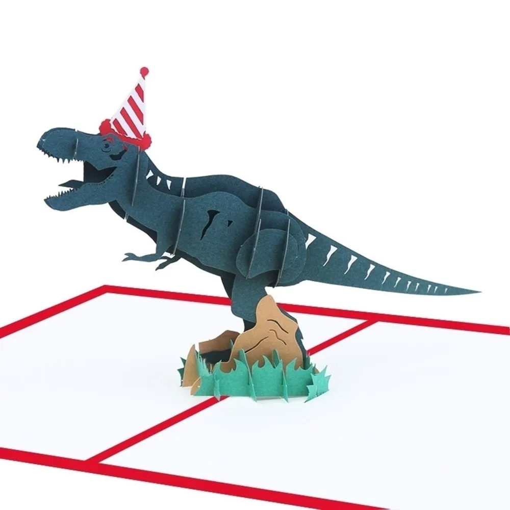 3D всплывающие бумажные динозавры с лазерной обработкой открыток Рождественская