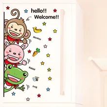 DLX1431 с милым мультипликационным принтом Super MENG маленький на стену для домашнего декора анималистический настенный наклейки для детей детская комната декоративные украшения самоклеющиеся наклейки, прокручивая страницу