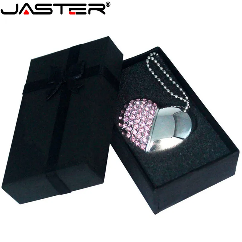 Флэш накопитель JASTER с кристаллами в виде сердца + коробка USB флэш драгоценными
