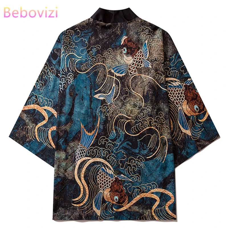 Cardigan Shirt Haori Women Traditional Carp Print Kimono Women Japanese Samurai Yukata Female Men Asian Clothes Kimono Pants Set