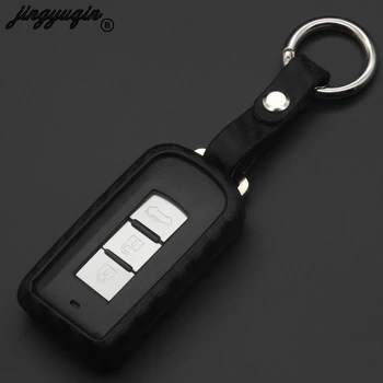 

jingyuqin Carbon Fiber Silicone Car Key Case Cover Remote Fob for Mitsubishi Outlander 2016 Lancer 10 Pajero Sport ASX Colt