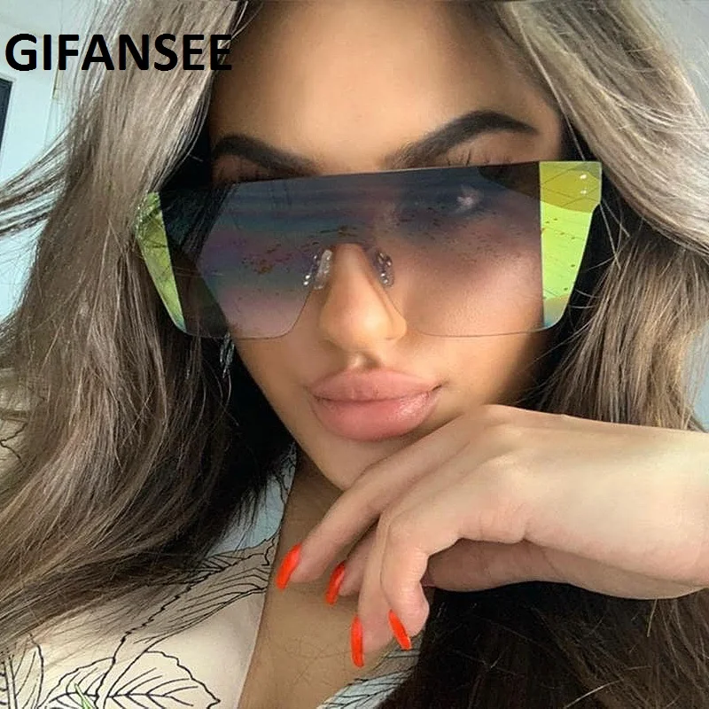 GIFANSEE/большие квадратные женские солнцезащитные очки без оправы цельные плоские