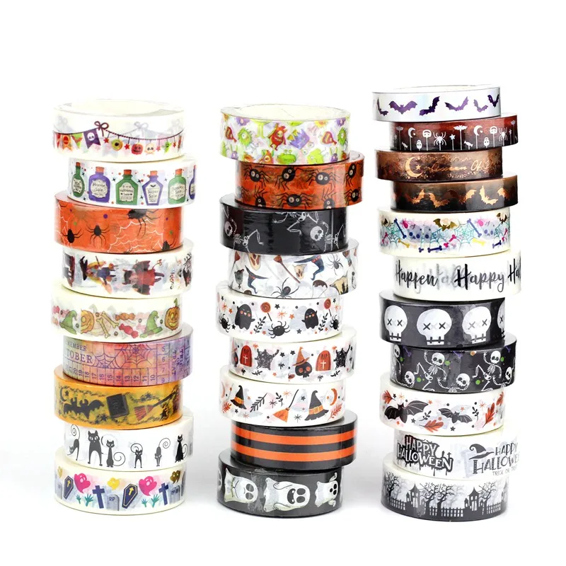 1PC. 10M Decorative Skull Skeleton Black Cat Pumpkin Bat Spider Halloween Washi Tape Set Planner Masking Tape Cute Stationery