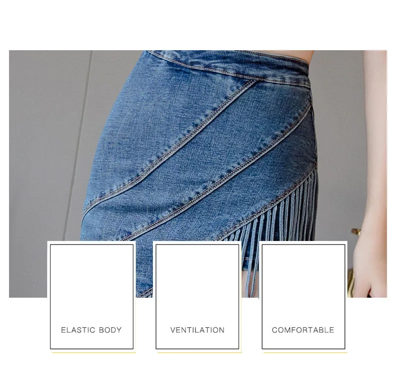 Джинсовая юбка с бахромой женская одежда высокая талия эластичная прострочка Корейская короткая юбка женские Мини-штаны джинсовая юбка поддельные два