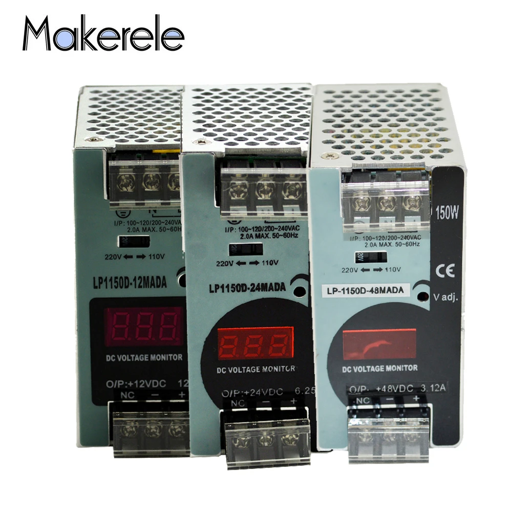 

DC 150W 12v 24v 48v LED Digital Switching Power Supply Din Rail Single Output Ac Dc With Ce Approve Power-supply With Voltmeter