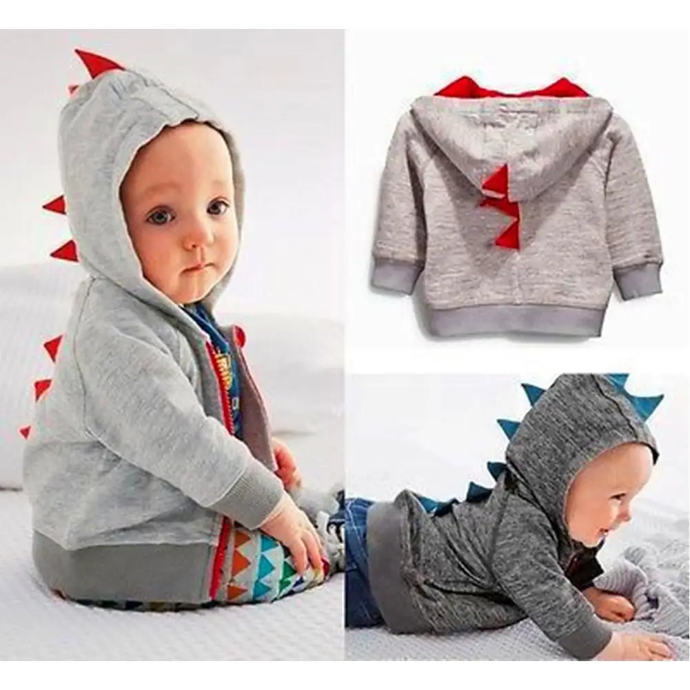  Baby Boys Dinosaur Hooded Clothes Long Sleeve Hoodie Tops Jacket Coat 1~3Y Baby Cloth for Autumn