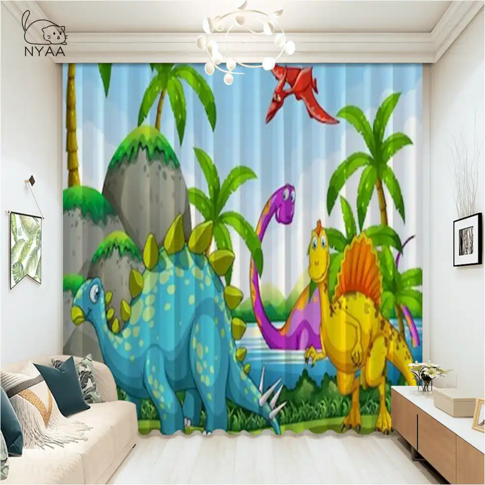 cortina opaca de dinosaurio para habitacion de ninos cortina de dormitorio jurasico cortina de ventana de dibujos animados para ninos microcortina