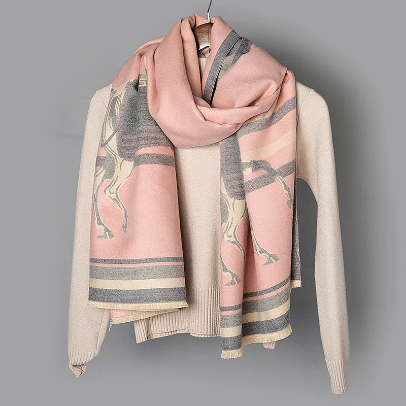Роскошный зимний кашемировый шарф для женщин, животный платок с принтом, теплые шарфы-пончо, женские шали и шарфы для женщин