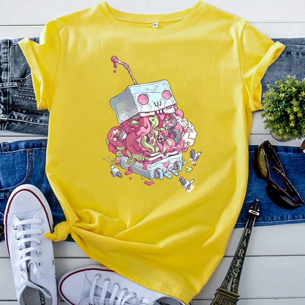 T-Shirts Kawaii Ice Cream Machine Cartoon Image Woman Tshirt Casual Punk T Shirt For Women Crewneck Harajuku Short Sleeve Tops