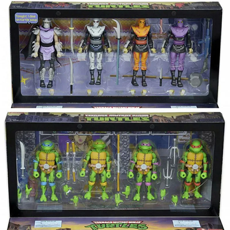 

set of 4 NECA SDCC Limited Edition Turtles Raphael Leonardo Michelangelo Donatello Shredder Ninjas 7" Action Figure