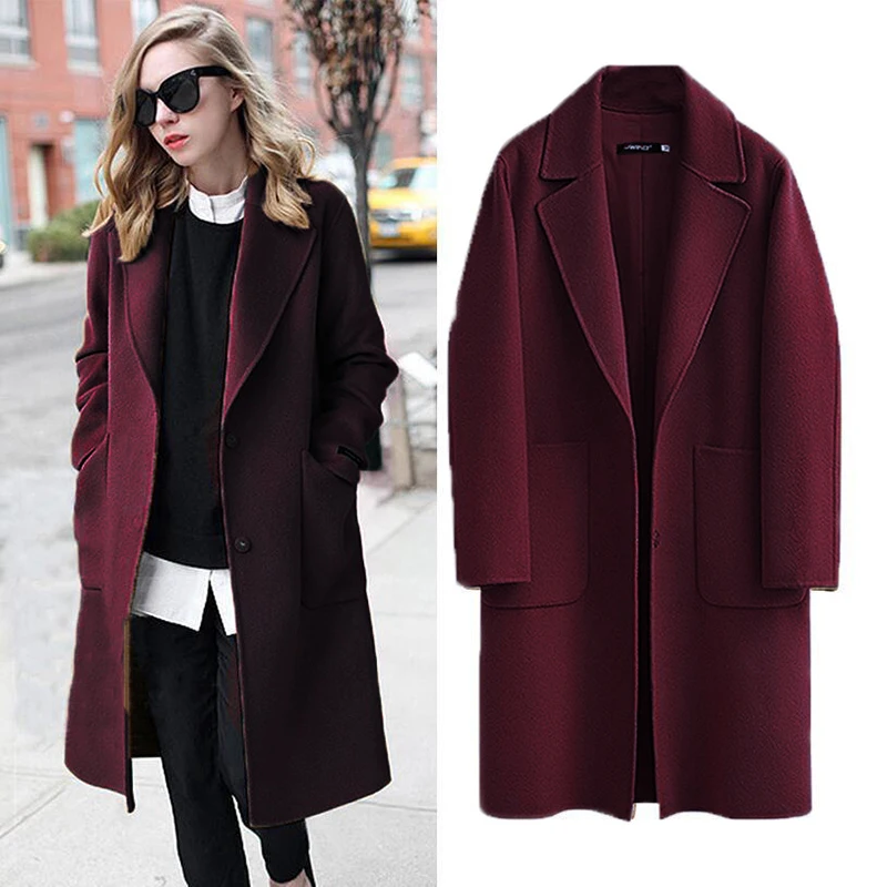 Autumn Coat Women Woolen Coat Casual Plus Size Long Sleeve Thick Jackets Female Vintage Loose Warm Wool Coat Casaco Feminino