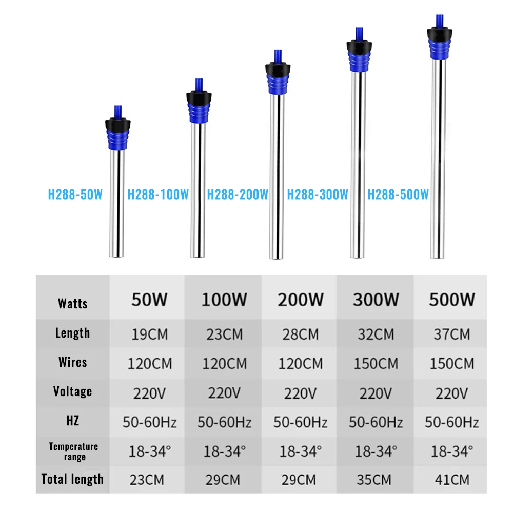 Погружной аквариумный аквариум из нержавеющей стали, нагреватель для аквариума, термостат, нагревательный стержень 50 Вт/100 Вт/200 Вт/300 Вт/500 Вт