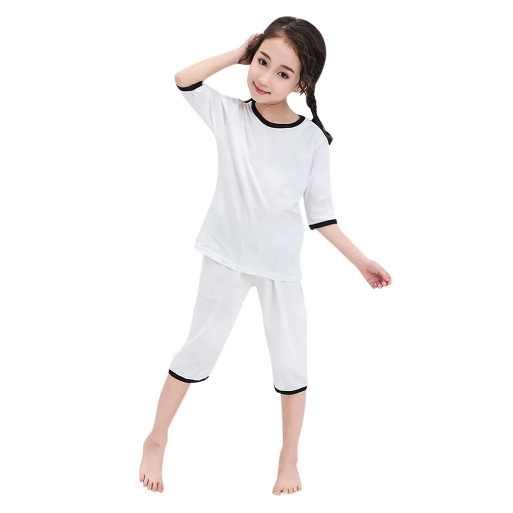 Baby Kids Teens Children Solid Pajamas Homewear Soft Outfits spring Autumn Baby Girls Clothes Pajamas Sets #C
